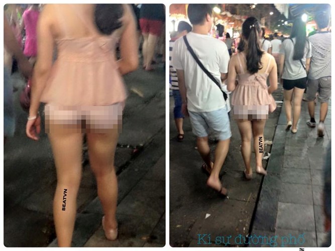 Cô gái gây phản cảm với chiếc quần mặc cũng như không, vô tư đi dạo giữa chốn đông người