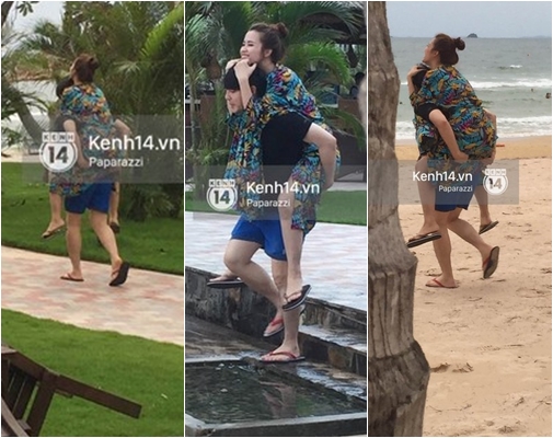 Những hình ảnh chớp nhoáng của cặp đôi được ghi lại trong 1 lần đi biển khác. Nữ ca sĩ được bạn trai nâng niu từ khách sạn ra tới bãi biển.