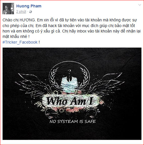 Tài khoản facebook của Hoa hậu Phạm Hương bị hacker xâm nhập