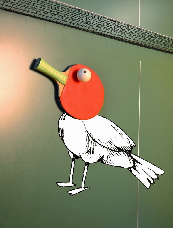 vợt bóng bàn hóa thành mỏ chú chim xinh xắn