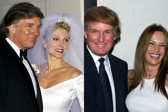 Doanh nhân kết hôn lần hai với nữ diễn viên Marla Maples (trái) và hiện chung sống với người vợ thứ ba - người mẫu MelaniaTrump (phải). Ảnh: 