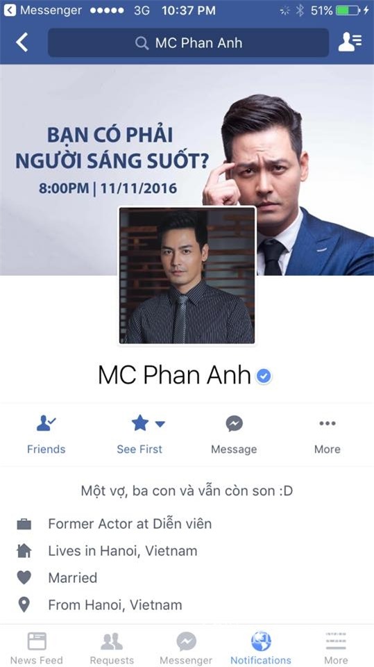 MC Phan Anh đã có thông báo: 
