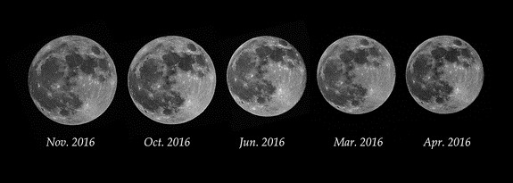 So sánh hình ảnh mặt trăng quan sát từ trái đất vào các tháng trong năm 2016. Ảnh: Space.com