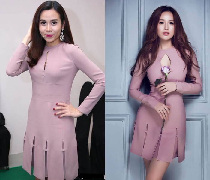 Lưu Hương Giang từng được khen ngợi ghi điểm tuyệt đối  với bộ váy Elie Saab màu hồng nude giống Mai Phương Thúy.