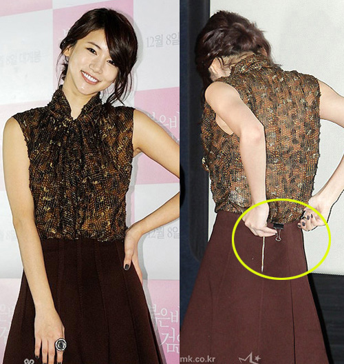 Oh In Hye cũng cứu nguy trong lát với kẹp giấy khi chiếc váy quá rộng so với vòng eo của người đẹp.