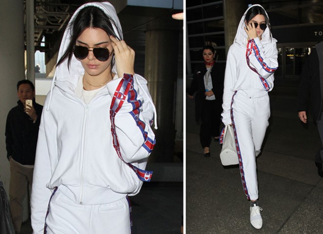 Kendall Jenner diện cùng mẫu thiết kế này ở sân bay cuối tháng 1. Ảnh: 