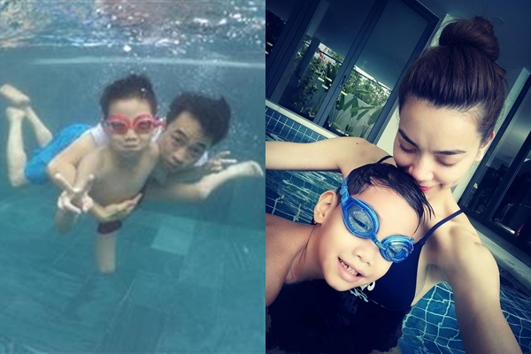 Hà Hồ cùng chồng cũ Cường Đô La cổ vũ con trai Subeo thi bơi