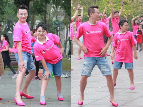Bố con Hoàng Bách đi giày cao gót nhảy flashmob đấu tranh cho bình đẳng giới