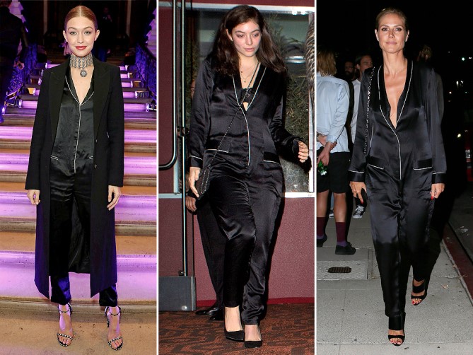 Dù mang thiết kế của pijama nhưng bộ trang phục này lại giúp Gigi Hadid, Lorde và Heidi Klum nổi bật.