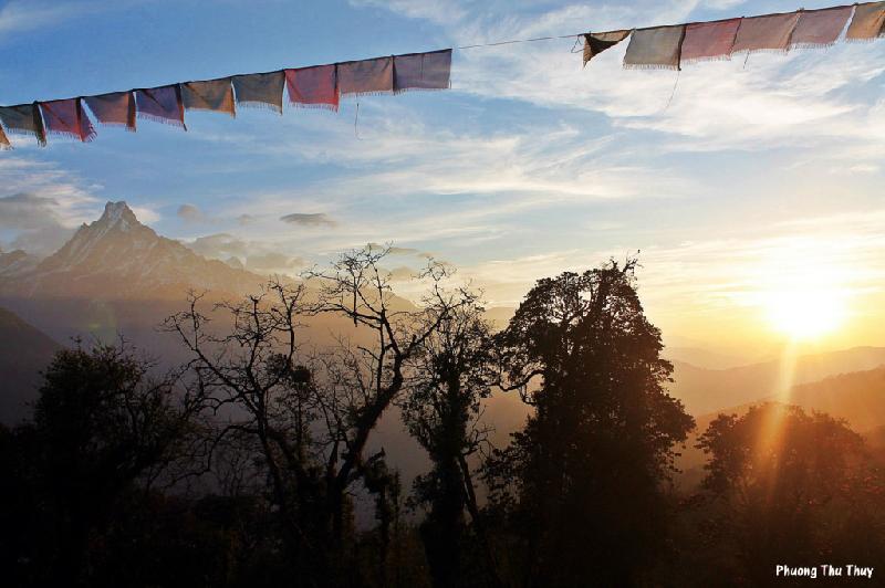 7. Ngắm mặt trời trên đỉnh đồi Poon: Khoảnh khắc khi mặt trời nhô lên sau một đỉnh đồi và ánh nắng vàng rụm đó chạm vào đỉnh phủ tuyết khổng lồ trên dãy Himalaya, Dhaulagiri (8,167m) và Annapurna (8,091m) cùng với một mê cung của các đỉnh núi khác, như một cảnh phim quay chậm của thời gian, giống như ma thuật, ánh nắng nhảy múa tạo ra sự huyền diệu kỳ ảo. Nếu ai từng trải nghiệm khoảnh khắc này có thể sẽ không thể nào quên.