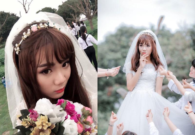 Nhan sắc của "cô dâu" Minh Huy được nhiều người khen ngợi.