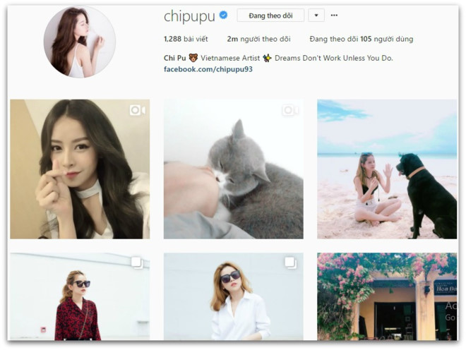 Instagram của Chi Pu cán mốc 2 triệu follower vào hôm qua. Ảnh chụp màn hình.