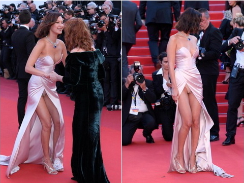 Chiếc váy 'phản chủ' khiến siêu mẫu Belle Hadid 'lộ hàng' trên thảm đỏ LHP Cannes 2017