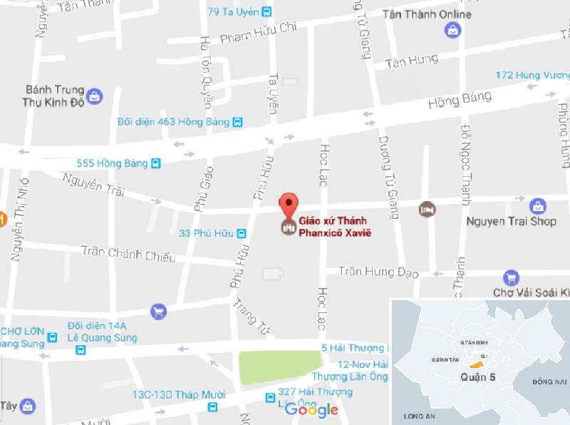 Nhà thờ Cha Tam nằm ở số 25, đường Học Lạc, phường 14, quận 5, TP.HCM. Ảnh: Google Map.