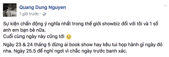 Nguyễn Quang Dũng gây tò mò cho khán giả khi đăng dòng trạng thái đầy bí ẩn.