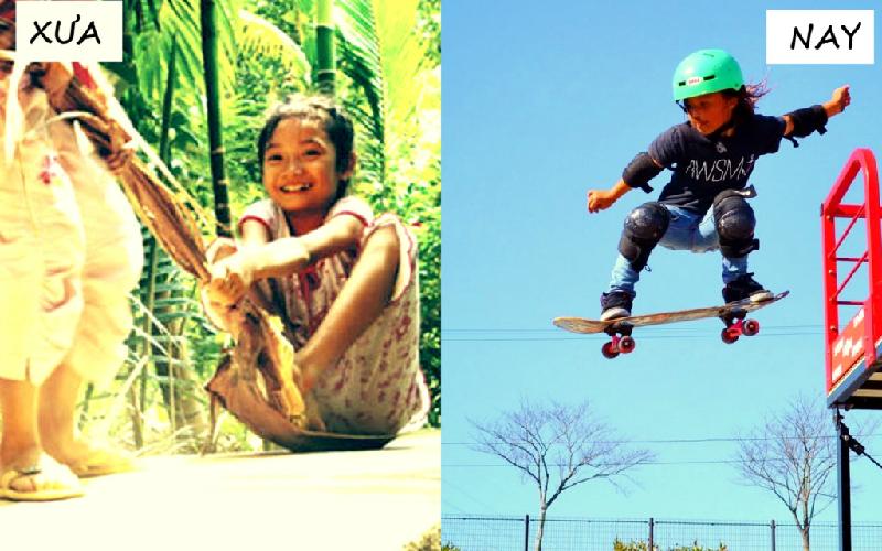 Kéo mo cau là trò chơi gắn liền tuổi thơ của nhiều 8X, 9X. Trong khi đó, môn trượt ván mới phổ biến tại Việt Nam trong vài năm trở lại đây.