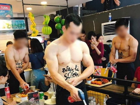 Dàn trai đẹp 6 múi phục vụ trong quán ăn ở Hà Nội