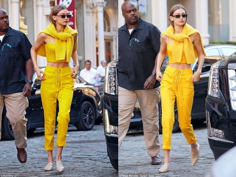 Gigi Hadid thu hút trong trang phục màu vàng sáng