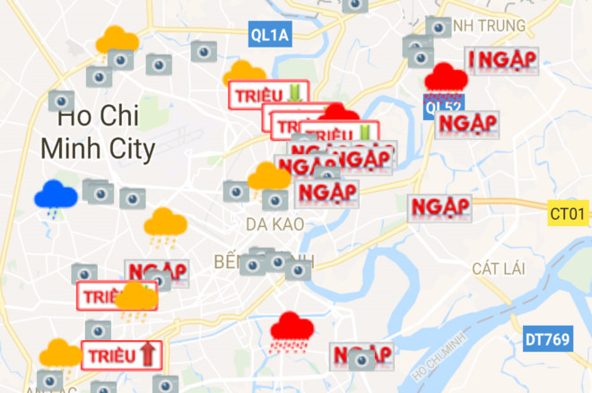 Những địa điểm bị ngập ở TP.HCM trong cơn mưa chiều 21/6. Ảnh: Google Maps.