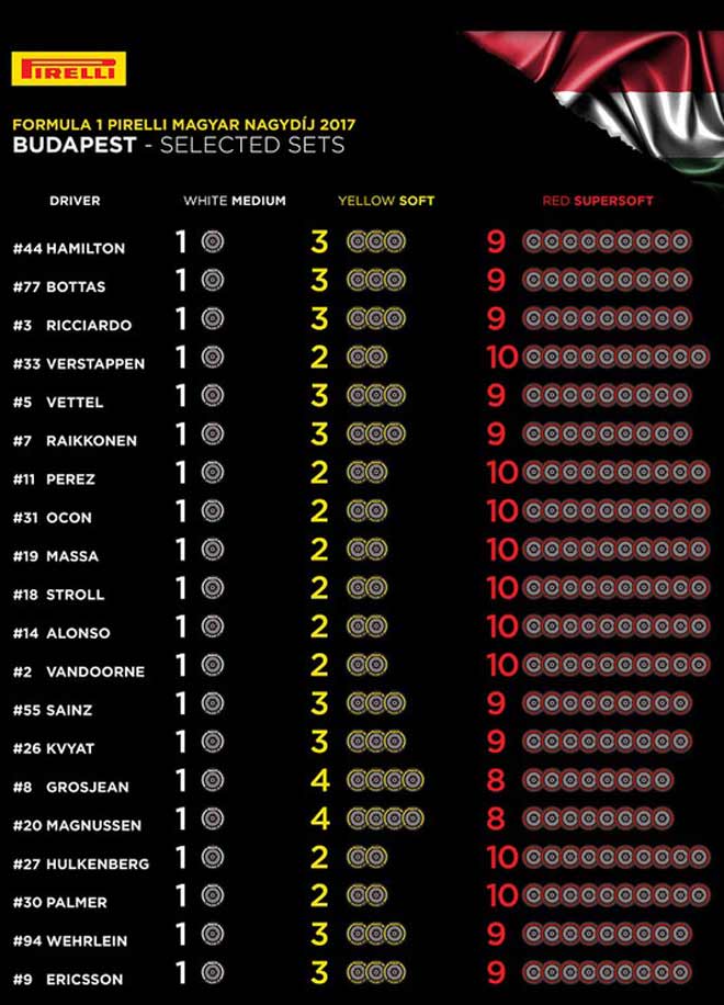 Thông tin lựa chọn lốp của các tay đua (nguồn Pirelli)