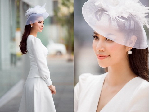 Phạm Hương diện đầm trắng quý phải theo phong cách Công nương Kate Middleton