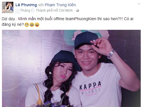 Tháng 5 vừa qua, nữ diễn viên 32 tuổi hào hứng chia sẻ dự định tổ chức buổi offline team Phương Kiên. Ngay sau đó, một Facebooker họ Phạm mở lời: 