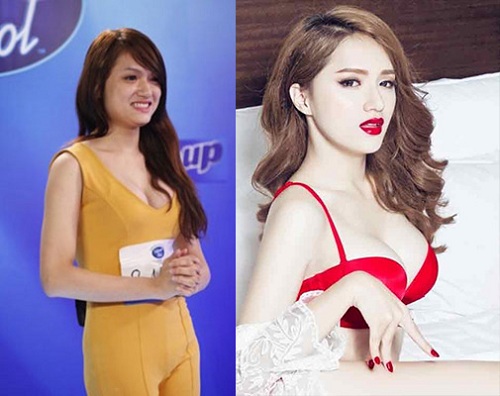 Bạn còn nhớ Hương Giang hồi thi Vietnam Idol, trông cô hơi thiếu sức sống và các nét còn nam tính, thế nhưng hiện giờ trông cô nữ tính và quyến rũ hơn nhờ tăng cân.