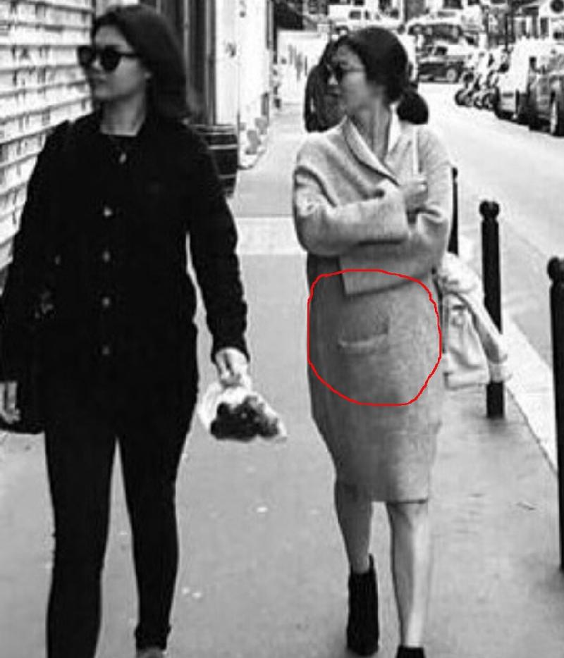 Trước đó vào cuối tháng 9 tức trước ngày cưới 1 tháng, cặp tình nhân ngôi sao bị bắt gặp đi mua sắm tại Paris, Pháp. Khi loạt ảnh được đăng tải, nhiều cư dân mạng nhận ra dường như vòng 2 của Song Hye Kyo to bất thường. Thời gian từ đó tới nay, Song Hye Kyo thường xuyên xuất hiện trong trang phục rộng, áo khoác lớn che kín vòng hai, khiến nhiều người càng thêm nghi ngờ nữ diễn viên đang có tin vui.