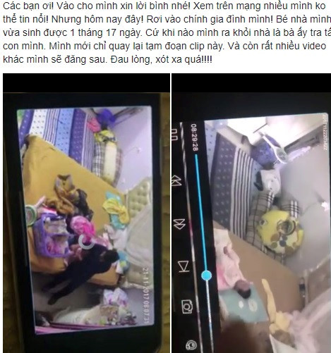 Hình ảnh mà chị N.P đưa lên mạng tố cáo người giúp việc hành hạ dã man con gái mình. Ảnh cắt từ clip. 