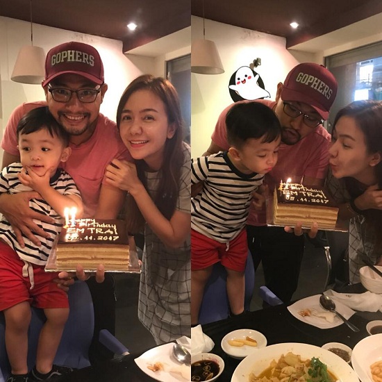 Diễn viên Huỳnh Đông hạnh phúc đón sinh nhật tuổi mới bên vợ và con trai.