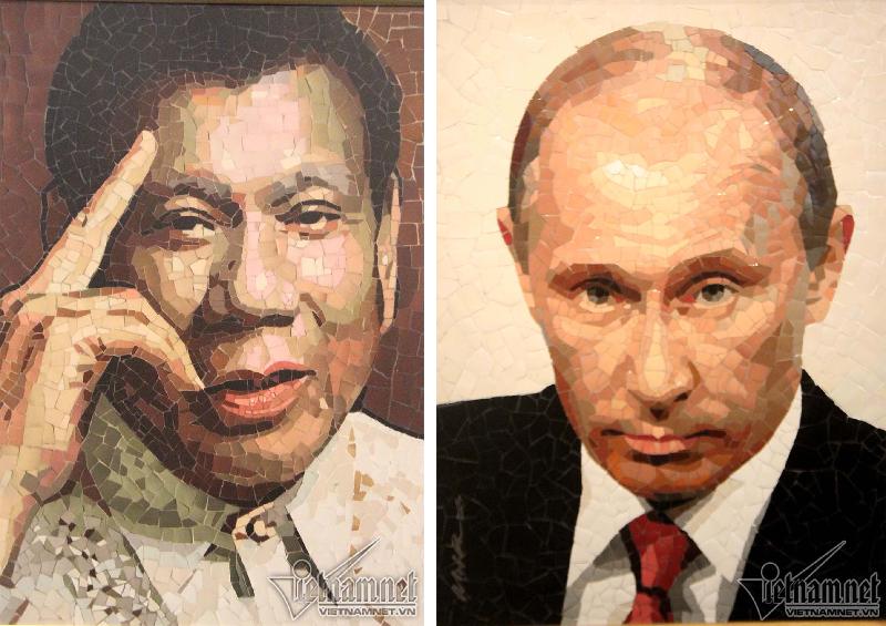 Chân dung Tổng thống Philippines Rodrigo Duterte (trái) và Tổng thống Liên bang Nga Vladimir Putin (phải)