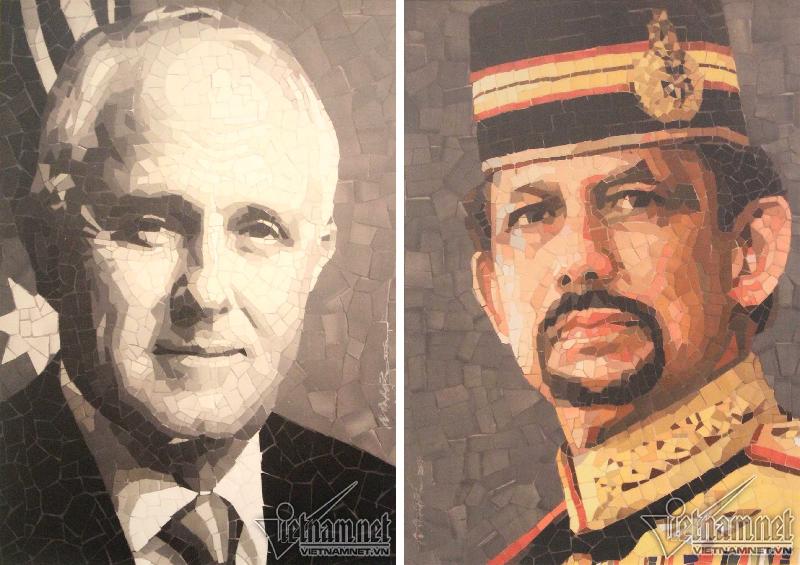 Chân dung Thủ tướng Australia Malcolm Turnbull (trái) và Quốc vương Brunei Hassanal Bolkiah (phải)