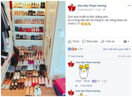 Phạm Hương khoe tủ giày xoa hoa toàn hàng hiệu xa xỉ