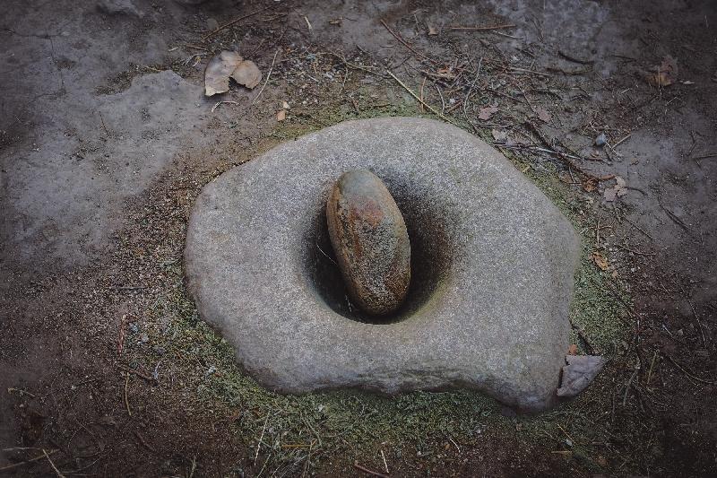 Chày cối được làm bằng đá tự nhiên âm xuống đất ở Lo Manthang.