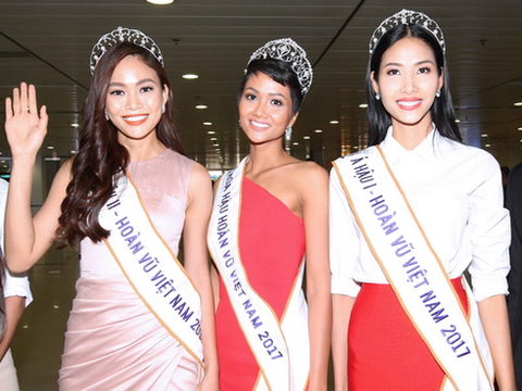 Top 3 Hoa hậu Hoàn vũ Việt Nam 2017 được chào đón nồng nhiệt ở sân bay