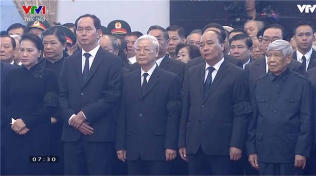Tổng Bí thư Nguyễn Phú Trọng và các đồng chí lãnh đạo Đảng, Nhà nước tại lễ tang.   