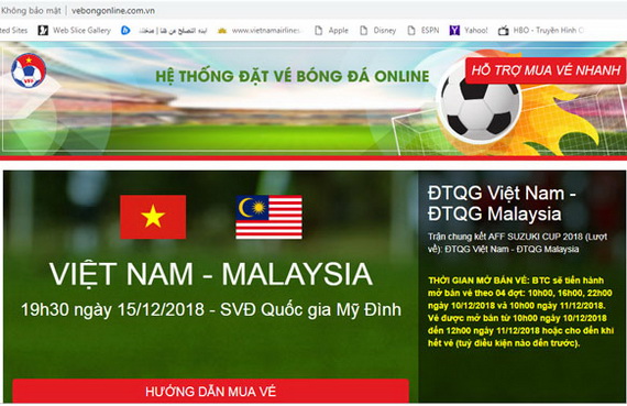 Cảnh báo xuất hiện trang web giả mạo bán vé trận Việt Nam – Malaysia!