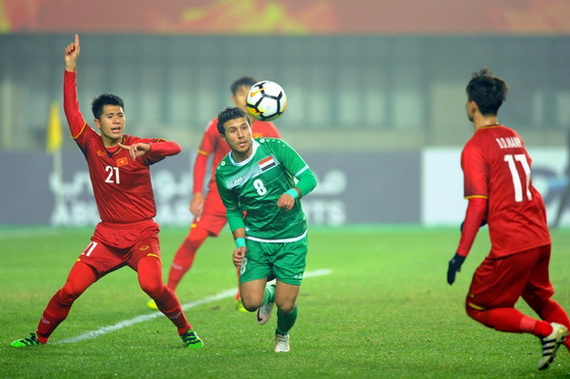 U23 Iraq (áo xanh) từng bại trận trước U23 Việt Nam tại giải U23 châu Á.Ảnh: AFC
