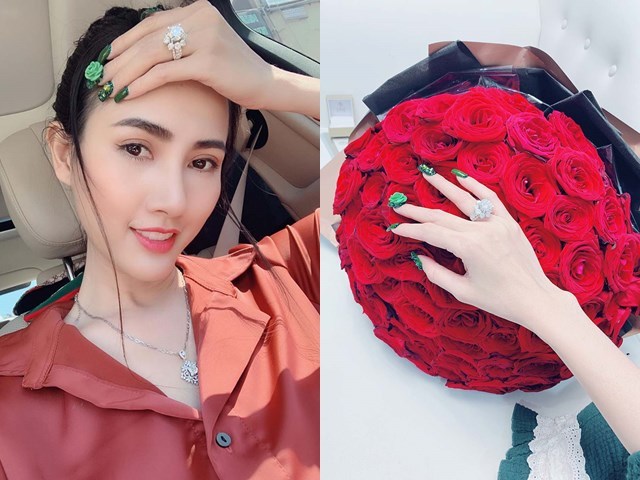 Phan Thị Mơ (Hoa hậu Đại sứ Du lịch Thế giới 2018) bất ngờ nhận được quà từ bạn trai doanh nhân. Cô khoe hình ảnh chiếc nhẫn kim cương trị giá 5,5 tỷ đồng mà người yêu tặng trên trang cá nhân.
