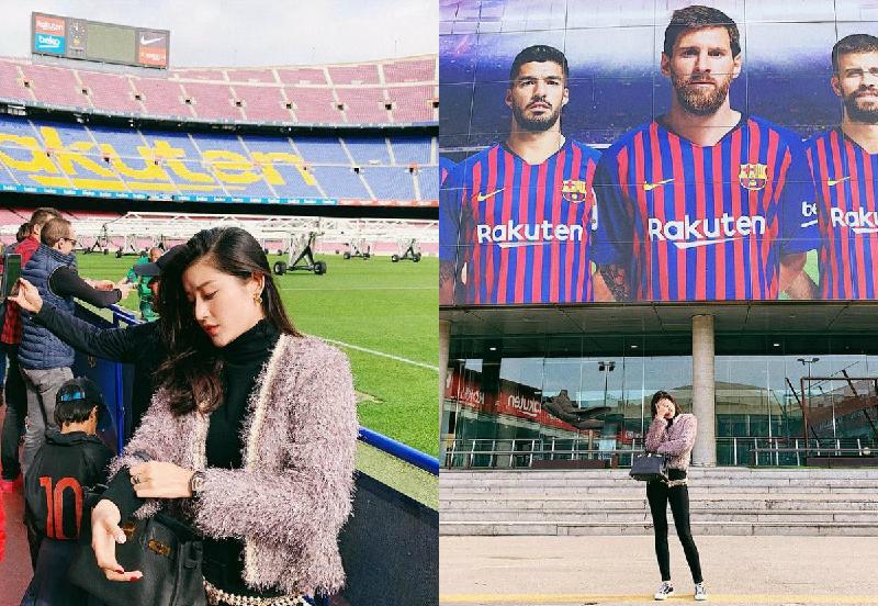 Trong chuyến đi Tây Ban Nha của gia đình Á hậu Huyền My, cô đến thăm sân vận động Camp Nou - sân nhà của đội Barcelona. Huyền My không thể giấu được sự vui mừng khi đứng trên sân của câu lạc bộ bóng đá mà cô thần tượng.