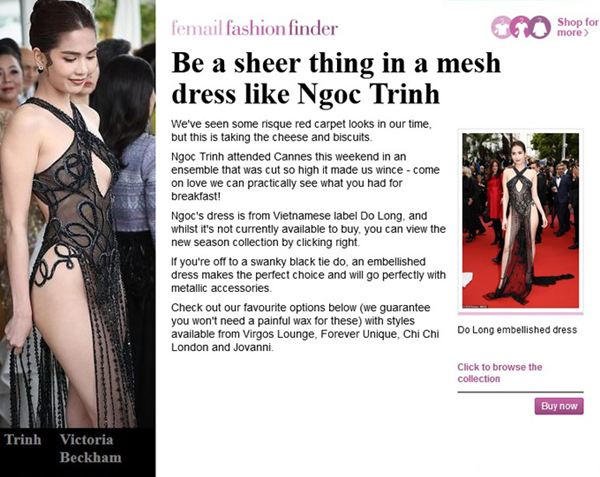 Ngọc Trinh bị báo Anh chế giễu vì 'váy nhìn thấy hết mọi thứ' ở LHP Cannes
