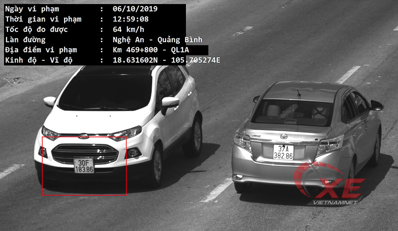 Hình ảnh chiếc Ford EcoSport vi phạm tốc độ ở Hà Tĩnh do camera chụp tự động